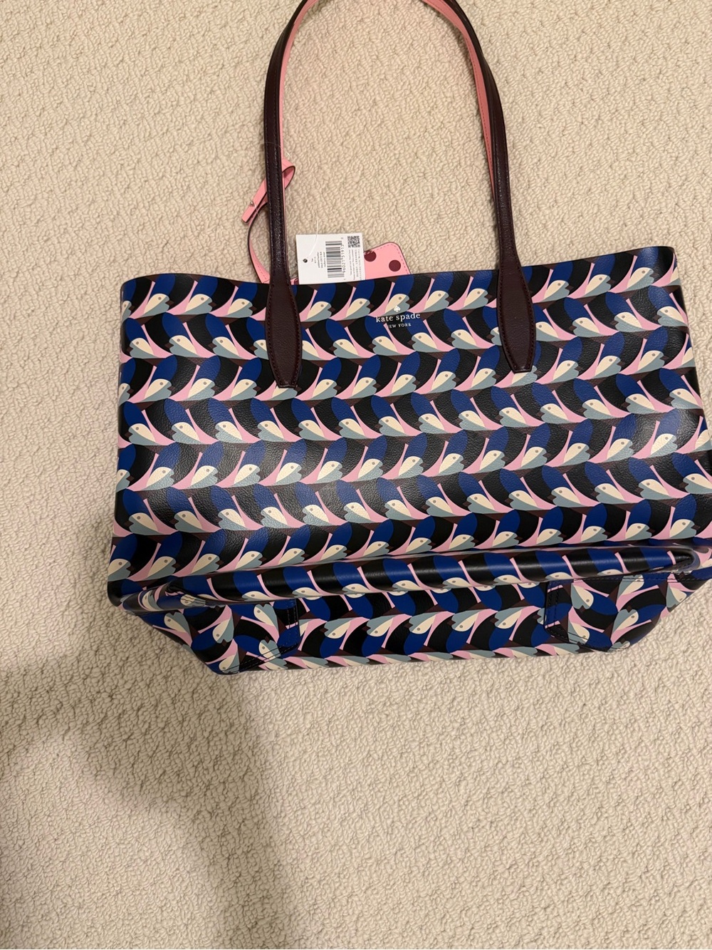 kate spade Navy and Pink Patterned Tote with Bird Motif